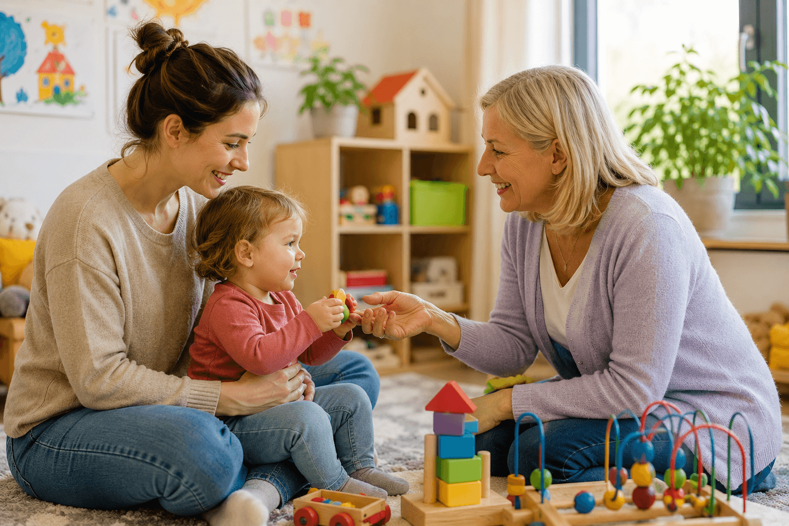 Kinder spielen zusammen in heller, freundlicher Atmosphäre – verlässliche Ersatzbetreuung
