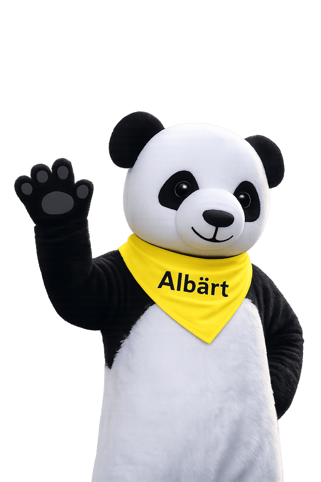 Maskottchen Albärt – ein Panda mit Albärt-Schal